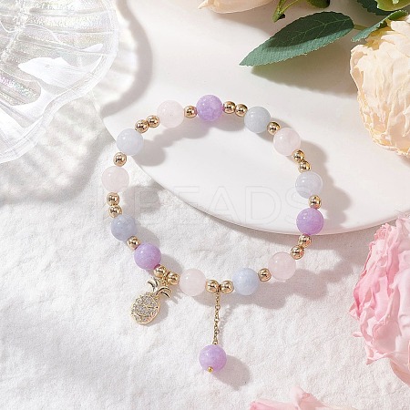 Natural Aquamarine & Rose Quartz & Amethyst Round Beaded Bracelets BJEW-JB11933-03-1