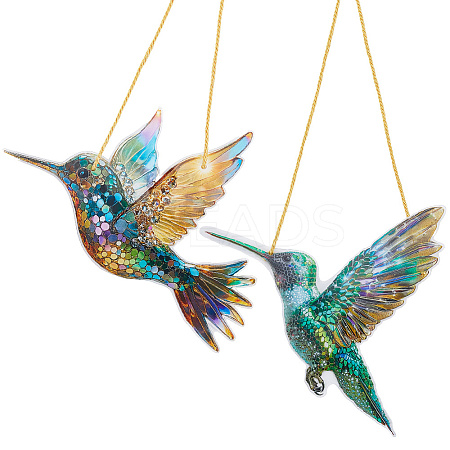 2Pcs 2 Styles Acrylic Bird Hanging Suncatchers HJEW-CN0001-32-1