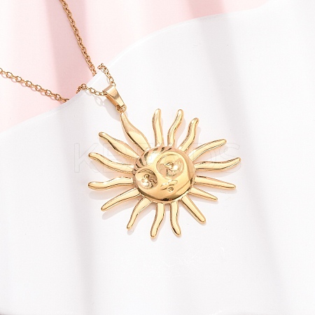 304 Stainless Steel Sun Pendant Cable Chain Necklaces for Men Women NJEW-K308-04C-G-1