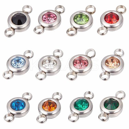 SUNNYCLUE 24Pcs 12 Colors 304 Stainless Steel Rhinestone Connector Charms STAS-SC0004-34-1
