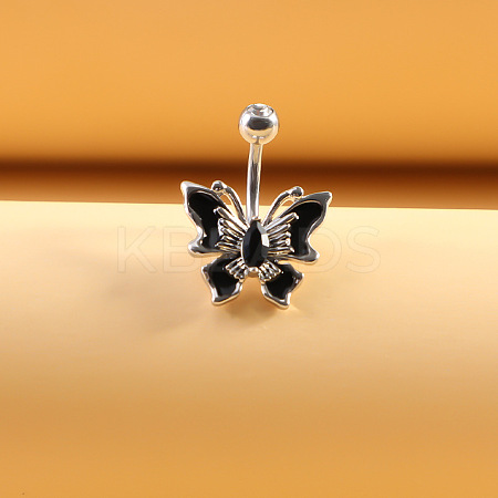 316L Surgical Stainless Steel Black Cubic Zirconia Butterfly Curved Barbell Belly Rings WG4CABC-05-1