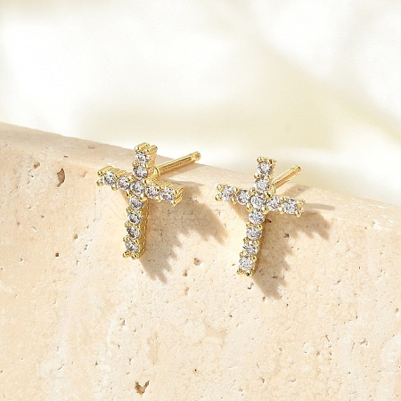 Brass Micro Pave Clear Cubic Zirconia Stud Earrings EJEW-R016-26G-18-1