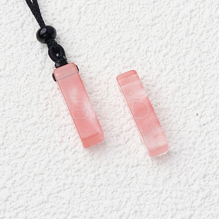 Cherry Quartz Glass Cuboid Pendant Black Cotton Cord Necklaces FS-WG3353C-11-1