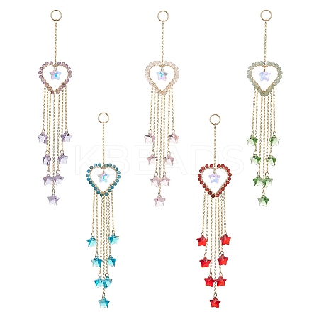 Natural Gemstone Heart Pendant Decorations HJEW-JM01139-1