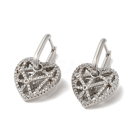 Hollow Heart Rack Plating Brass Micro Pave Cubic Zirconia Dangle Hoop Earrings EJEW-A027-06P-1