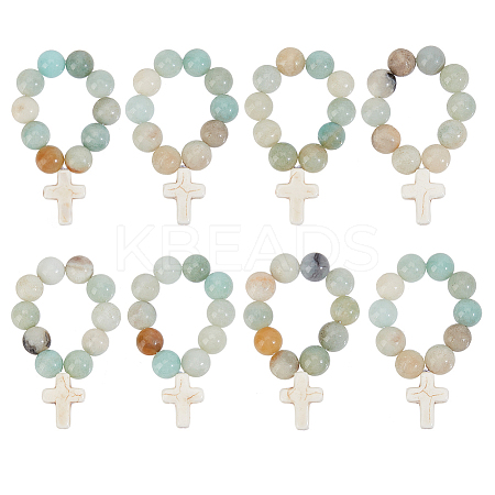 Natural Flower Amazonite Round Beads Pendant Decoration HJEW-OC00017-1