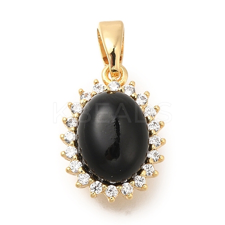 Brass Micro Pave Cubic Zirconia and Glass Pendants KK-K388-33G-1