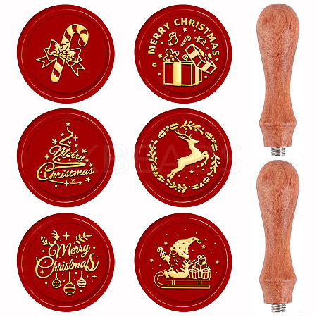 CRASPIRE Christmas Theme 6Pcs  Brass Wax Seal Stamp Head AJEW-CP0001-87B-1