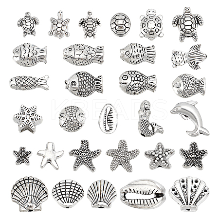 120Pcs 30 Styles Zinc Alloy Beads FIND-HY0004-14-1