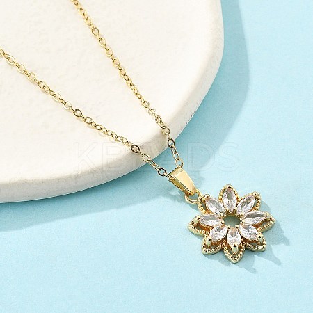 Brass Micro Pave Clear Cubic Zirconia Flower Pendant Neckalces for Women NJEW-S448-05G-1