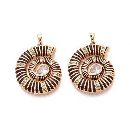 Brass Micro Pave Clear Cubic Zirconia Enamel Pendants KK-T071-28G-01-1