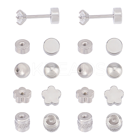 2Pairs Carbon Steel Micro Pave Cubic Zirconia Stud Earrings for Women EJEW-HS0001-16P-1