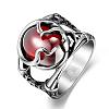 Punk 316L Surgical Stainless Steel Oval Red Corundum Rings For Men RJEW-BB01158-11-1
