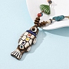 Ceramic Fish Pendant Adjustable Waxed Cord Necklaces for Women NJEW-B146-05-4