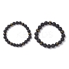 2Pcs 2 Styles Natural Lava Rock & Obsidian Om Mani Padme Hum Round Beaded Stretch Bracelet Sets BJEW-JB12247-2