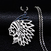 201 Stainless Steel Hollow Cut American Indian Chief Pendant Necklaces LS-NJEW-H065-13P-1
