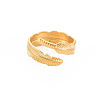 Ion Plating(IP) 304 Stainless Steel Leaf Open Cuff Ring for Women RJEW-S405-196G-1