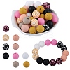 70Pcs 10 Styles Printed Round Silicone Focal Beads SIL-SZ0002-37-7