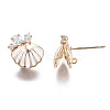 Brass Micro Pave Clear Cubic Zirconia Stud Earring Findings KK-S356-358-NF-3