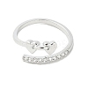 Heart Brass Micro Pave Cubic Zirconia Open Cuff Ring for Women RJEW-A040-01P-2