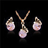 Butterfly & Flat Round Alloy Rhinestone Pendant Necklaces & Stud Earrings FS-WG892EC-01-2