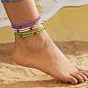 6Pcs Bohemian Style Glass Seed Rondelle Beaded Stretch Anklets for Women WG3334E-08-1