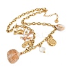 304 Stainless Steel & Natural Cowrie Shell Pendant Bib Necklaces for Women NJEW-A050-02G-3