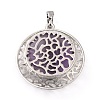 Natural Amethyst Pendants with Hollow Platinum Brass Findings G-P448-A18-P-4