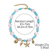 Ocean Shell Shape & Starfish Alloy Pendant Plastic Pearl & Dyed Synthetic Turquoise Square Beaded Necklaces FS-WG16541-01-1