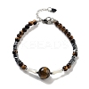 Natural Tiger Eye Round & Synthetic Non-magnetic Hematite & White Shell Beaded Bracelets for Women BJEW-K251-02G-2
