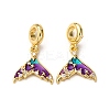 Brass Purple Enamel Mermaid Tail European Dangle Charms KK-A265-06B-G-1