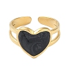 Ion Plating(IP) 304 Stainless Steel Enamel Heart Cuff Finger Rings RJEW-L107-059G-02-2