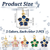 15Pcs 5 Colors Brass Clear Cubic Zirconia Pendants ZIRC-DR0001-06-2