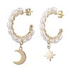 Moon & Star Natural Pearl Dangle Half Hoop Earrings EJEW-JE05895-01-1