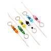 6Pcs 6 Colors Schima Wood & Cotton Cord Keychain KEYC-KS0001-03-2