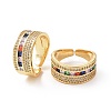 Colorful Cubic Zirconia Rectangle Open Cuff Ring RJEW-C002-03G-4