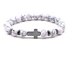 8MM Round Dyed Synthetic Turquoise Beaded Stretch Bracelets with Synthetic Non-magnetic Hematite Cross FA1012-8-1