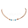 Synthetic Turquoise & Natural Pearl Round Beaded 2-Strand Cowhide Leather Cord Necklaces for Women NJEW-JN05828-2