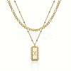 Brass Micro Pave Clear Cubic Zirconia Rectangle with Initial Pendant Double Layer Necklaces for Women FS-WG478B5-24-1