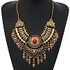 Ethnic Style Zinc Alloy Pave Synthetic Turquoise Teardrop Statement Chunky Bib Necklaces for Women FS-WG23959-02-1
