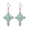 304 Stainless Steel Glass Seeds Cross Dangle Earrings EJEW-MZ00506-06-2