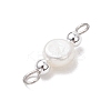 Natural Cultured Freshwater Pearl Potato & Round Electroplate Non-magnetic Synthetic Hematite Beaded Connector Charms PALLOY-JF04191-02-5