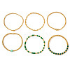 6Pcs St. Patrick's Day Brass & Acrylic Beaded Stretch Bracelets for Women MR9061-10-1