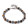 Natural Tiger Eye & Synthetic Hematite Round Beaded Bracelet BJEW-P339-02P-03-1