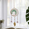 Brass Wire Wrapped Natural Green Aventurine Chips Tree of Life Pendant Decorations HJEW-D302-07A-1
