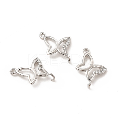 Rack Plating Brass Micro Pave Clear Cubic Zirconia Connector Charms KK-E081-04P-1