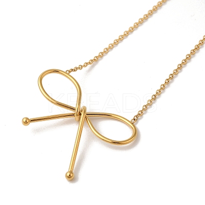 Ion Plating(IP) 304 Stainless Steel Cable Chain Bowknot Pendant Necklaces NJEW-Z041-02G-01-1