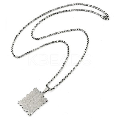 Anti-Tarnish 201 Stainless Steel Arabic Elements Rectangle Pendant Box Chain Necklaces LS-NJEW-D089-02P-1