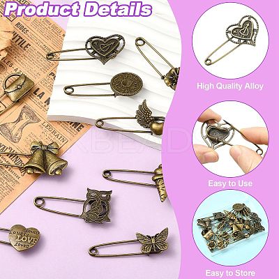 20Pcs 10 Styles Alloy Kilt Pins for Backpack Clothes JEWB-CJ0003-24-1