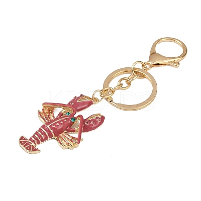 Lobster Shape Alloy Enamel & Rhinestone Pendant Keychain LS-KEYC-P022-01G-1